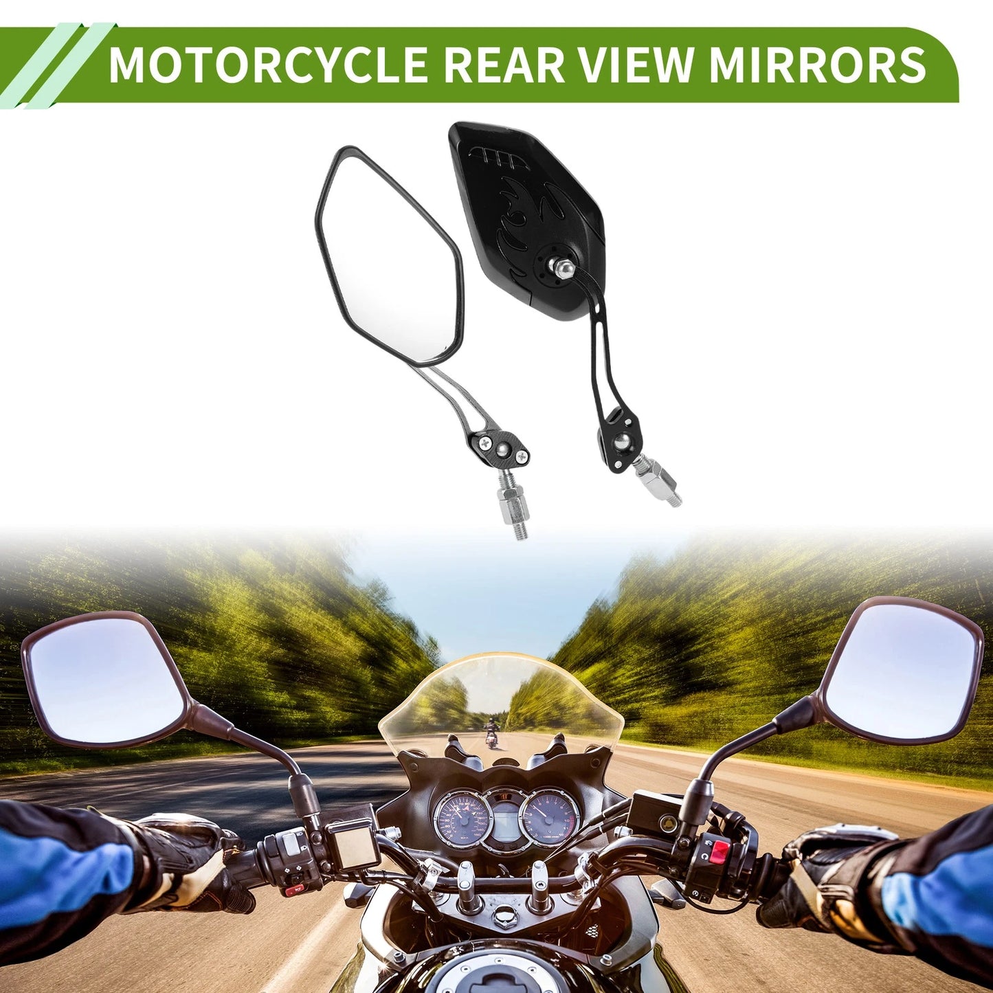 M8/M10 Rear View Mirror Polygonal Shape Black Aluminum Alloy for Motorcycle