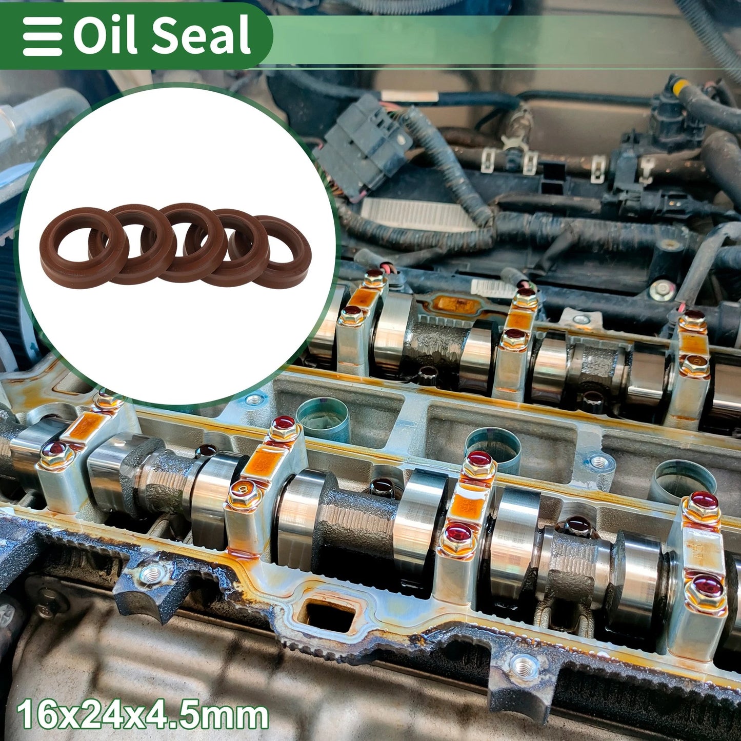 Oil Seal Rotary Shaft Seal FKM Rubber 16x24x4.5mm Brown 5 pcs for Make Model
