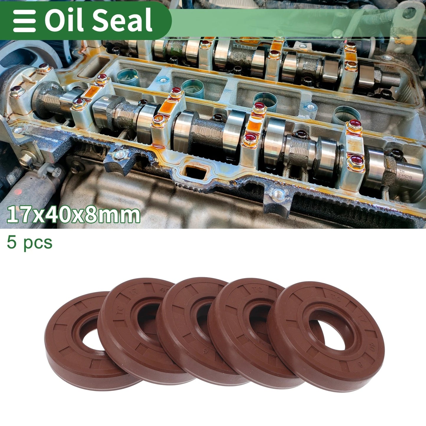 Oil Seal 17x40x8mm Rotary Shaft Seal FKM Rubber 5 Pcs for Make Model