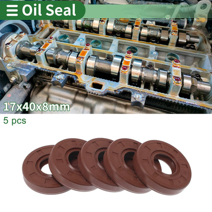 Oil Seal 17x40x8mm Rotary Shaft Seal FKM Rubber 5 Pcs for Make Model