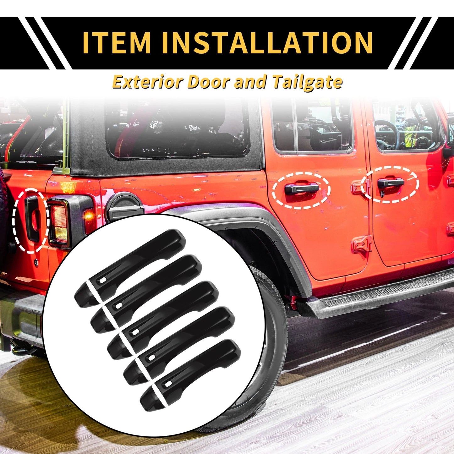 Door Tailgate Handle Cover for Jeep Wrangler JL JLU (2018-2022) Black