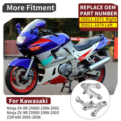 Left & Right Footpeg Bracket for Kawasaki Ninja ZX6R ZX9R (1998–2003)