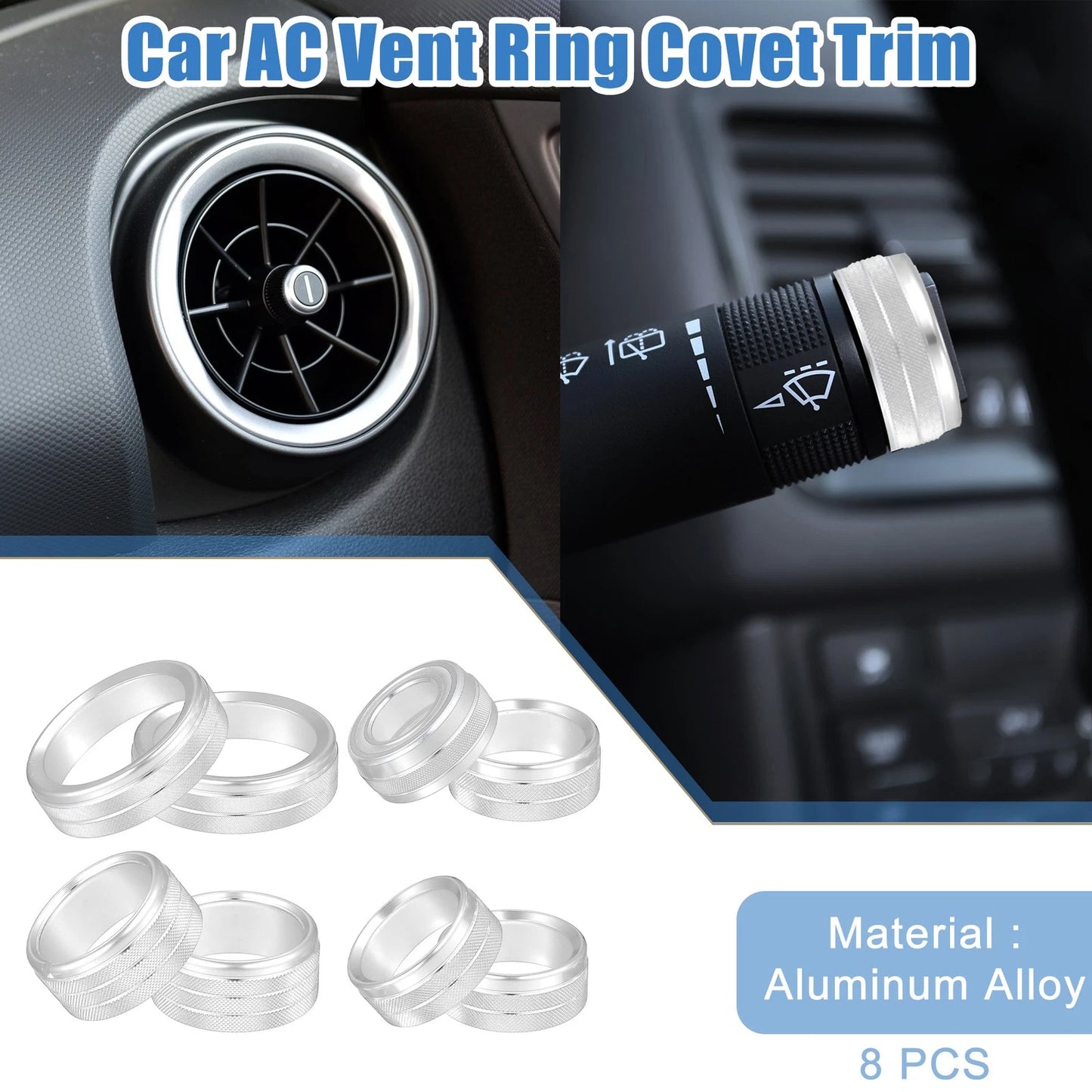 8 Pcs Car AC Vent Ring Cover Trim for GMC Sierra Aluminum Alloy Silver Tone