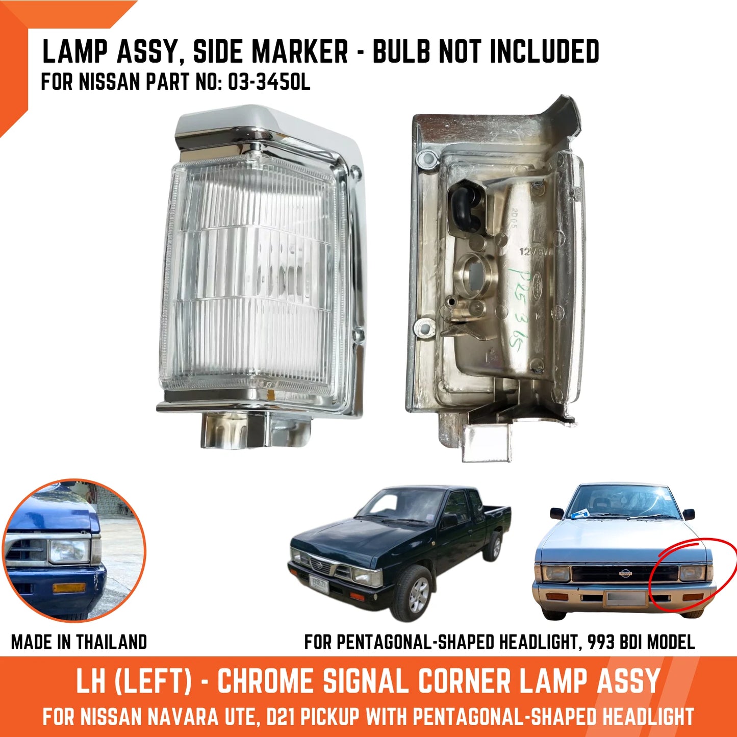 LH Front Corner Turn Signal Light for Nissan Navara D21, Pathfinder WD21
