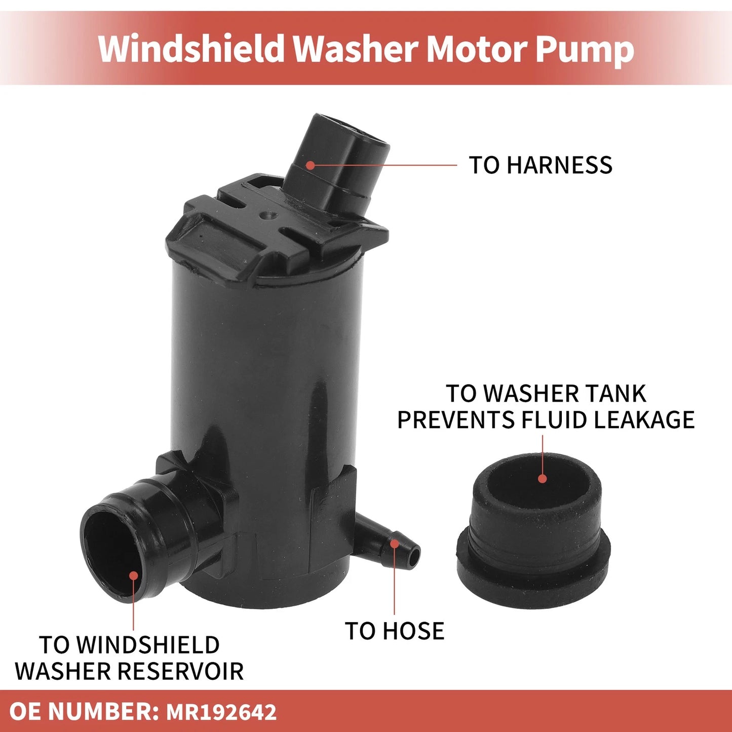 Windshield Washer Pump w/ Grommet for Mitsubishi (2003-2006)