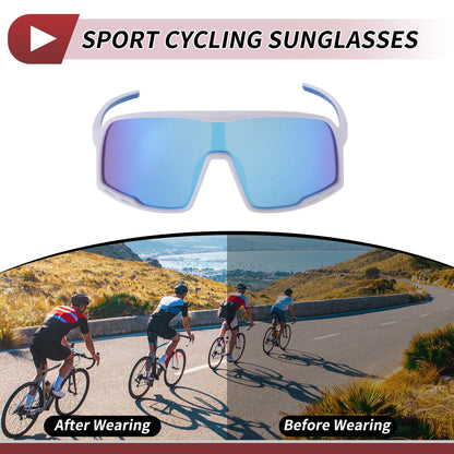 Set Motorcycle Riding Goggles Blue Lens White Frame PC UV400