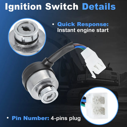 4 PIN Ignition Switch Key Set for AGT-H15R DHKG-H15 Mini Excavator