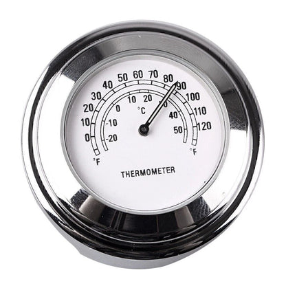 7/8" Handlebar Temp Dial Clock Thermometer for Motorcycle Chrome White