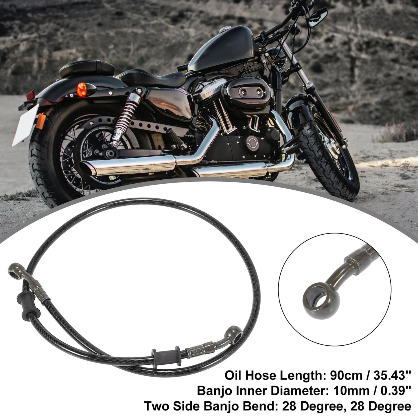 Brake Clutch Oil Hose 90cm 28 Degree Banjo Bend Black for Motorcycle ATV