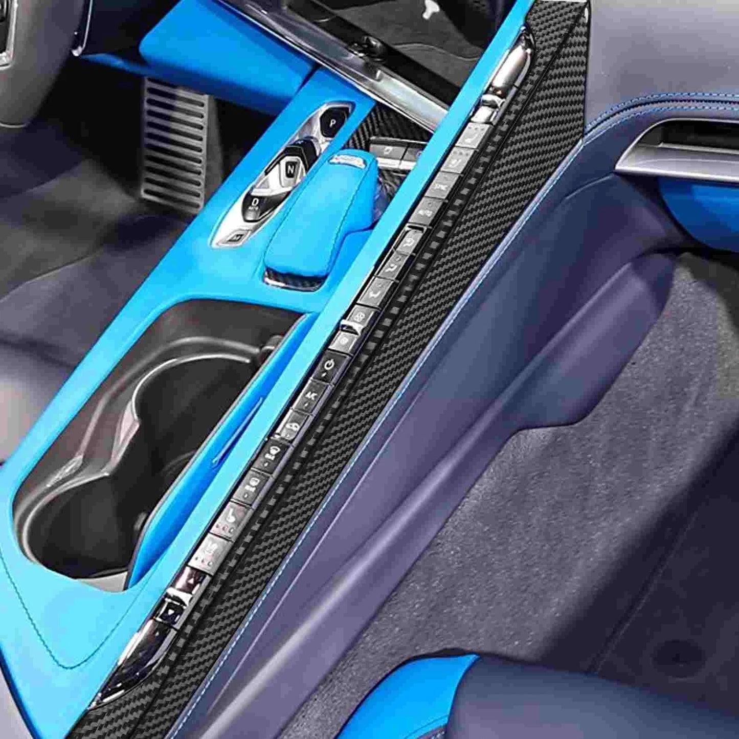 Soft Carbon Fiber Interior Center Console Set Trim For Corvette C8 2020-2023