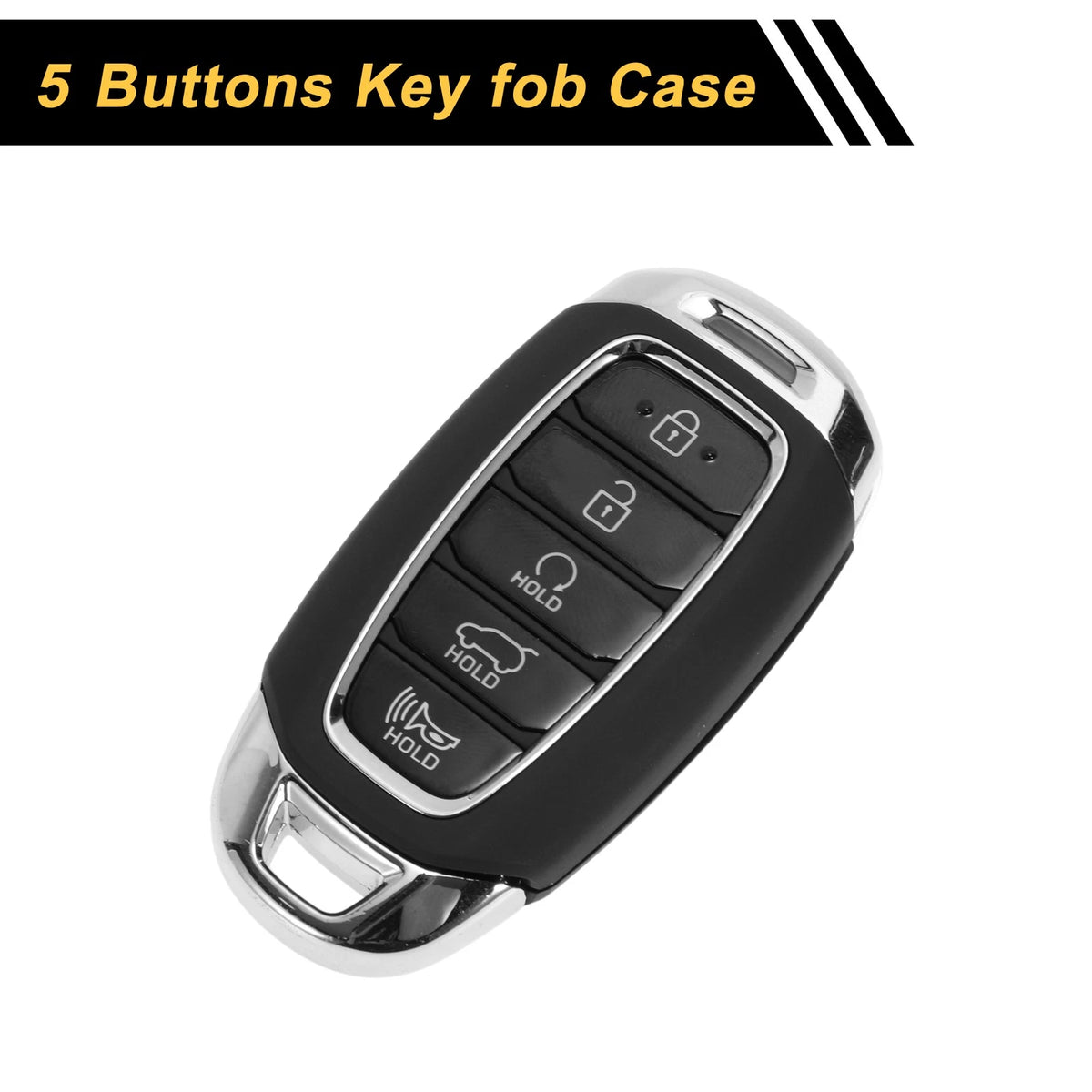 4 Button Key Fob Shell Case for Hyundai Palisade (2020-2022) Black Silver Tone