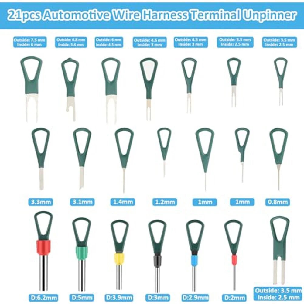 21-Piece Wire Connector Pin Removal Tool for Automotive Wiring