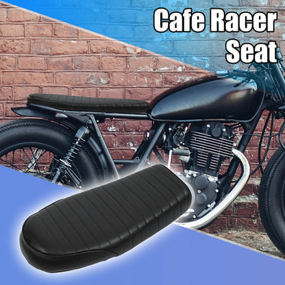 Set Seat for Motor Bike Vintage Flat Cafe Racer Retro Cushion PU Leather Black