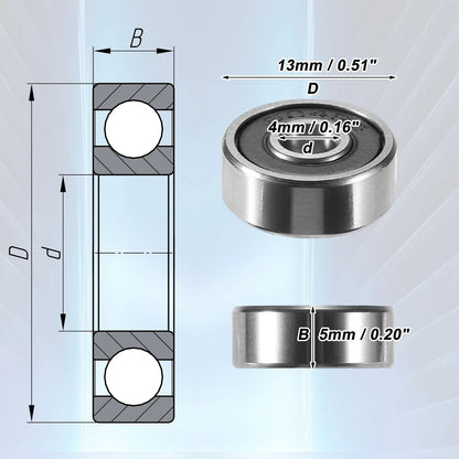 2 x 4x13x5mm Double Rubber Shield Auto Deep Groove Ball Bearings