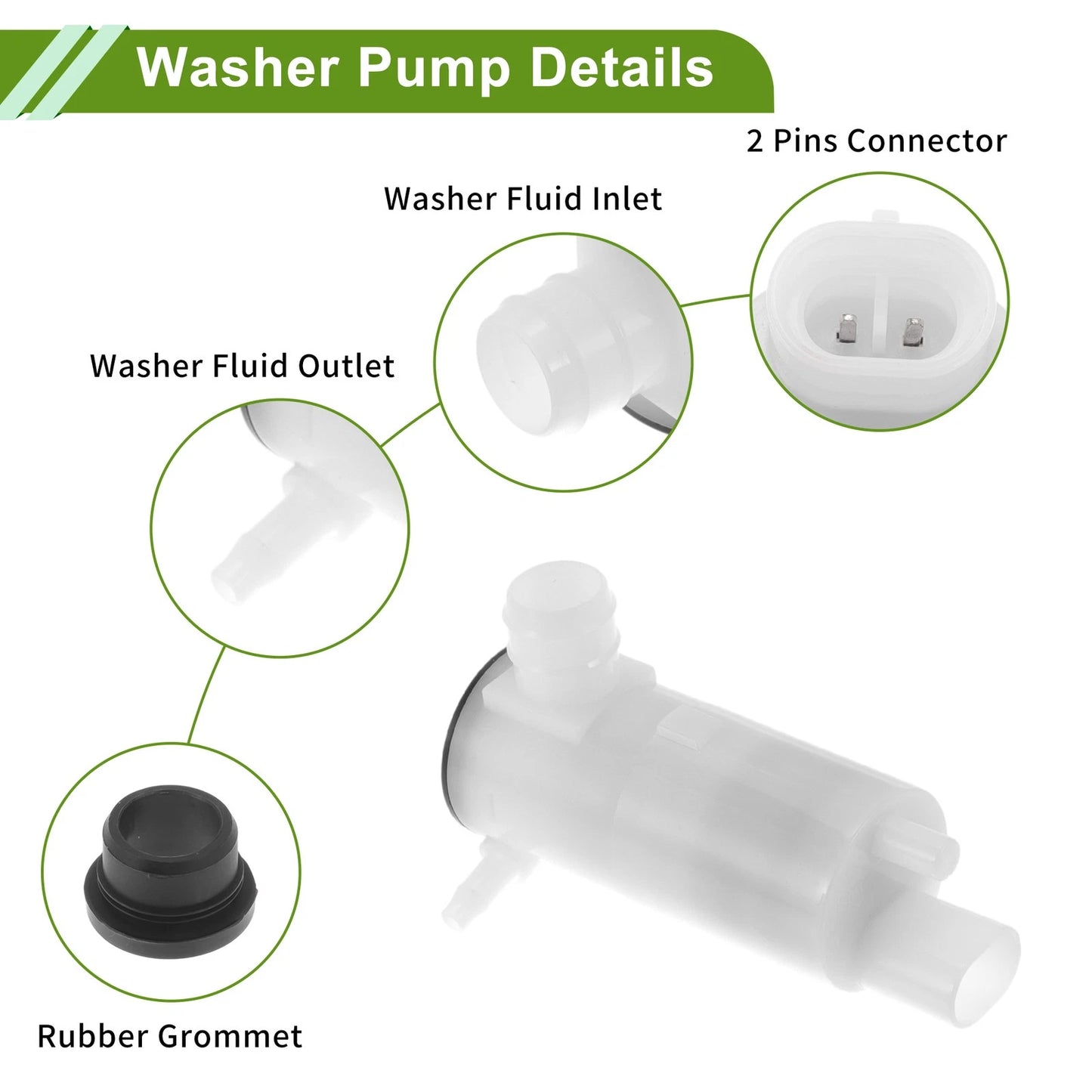 Windshield Washer Pump w/Grommet for Cadillac Escalade (2007 - 2010)