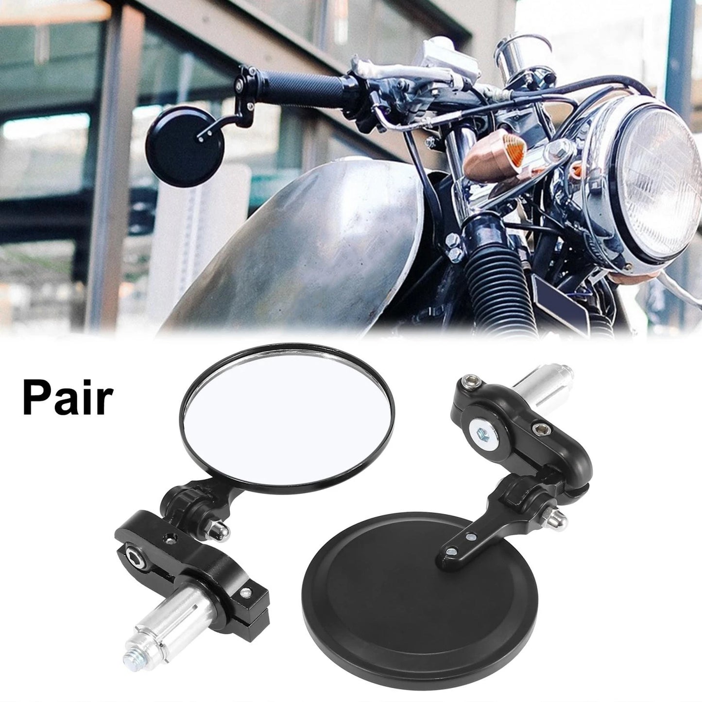 2 x Rearview Mirrors 3" Round Folding Bar End Black for Motorcycle
