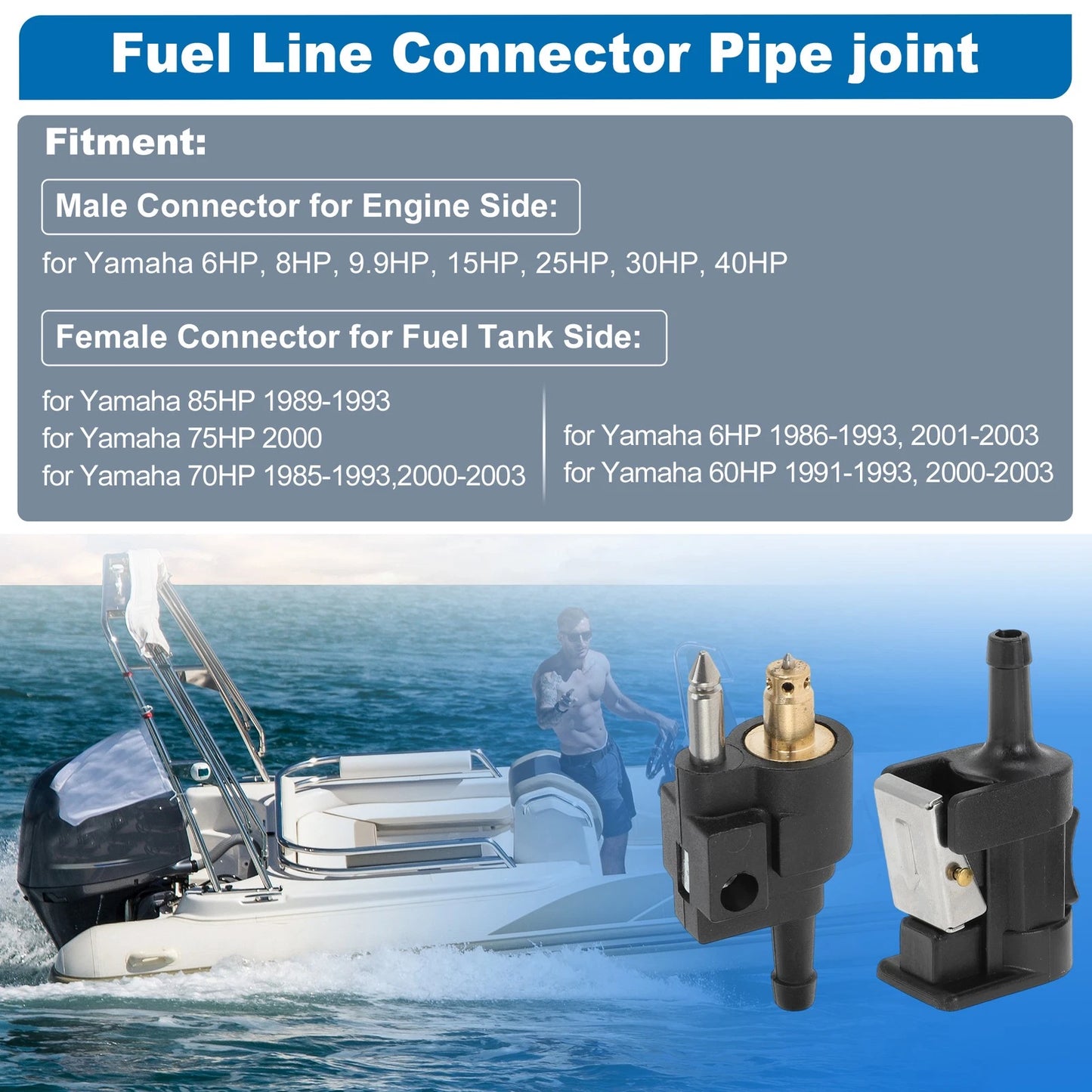 1/4" Marine Fuel Line Connector for Yamaha 6HP 8HP 9.9HP