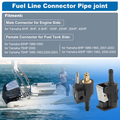 1/4" Marine Fuel Line Connector for Yamaha 6HP 8HP 9.9HP