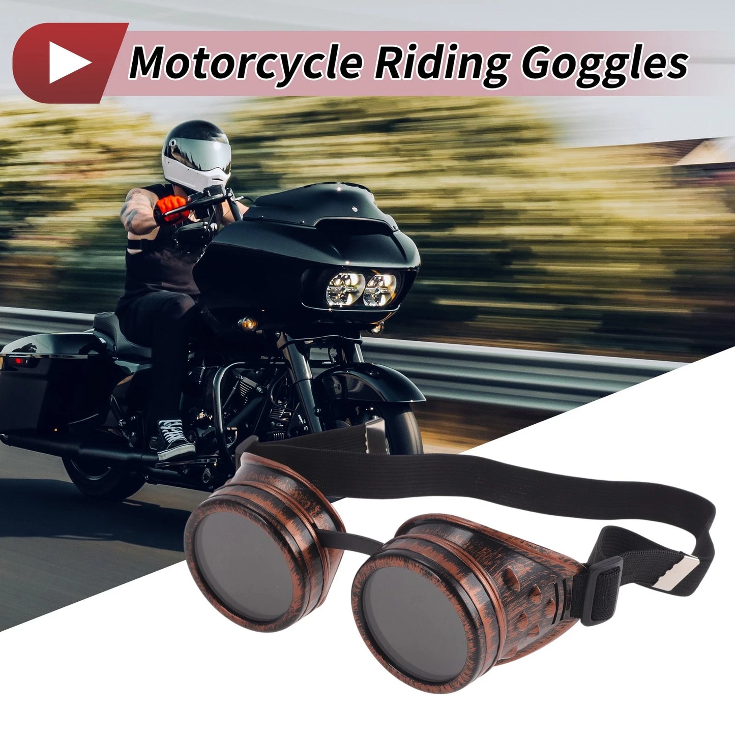 Goggles 1 x Motorcycle Black Lens Red Copper Frame Glass ABS