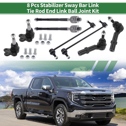 8 Pcs Suspension Kit Inner Outer Tie Rod Ends Sway Bar Link Ball Joint for GMC