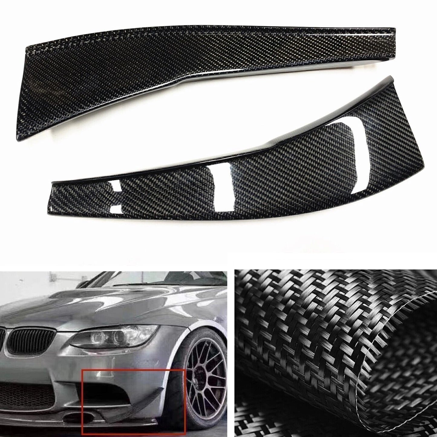 Front Side Fins Splitter Canards for BMW E90 E92 M3 (2007-2013) Carbon Fiber
