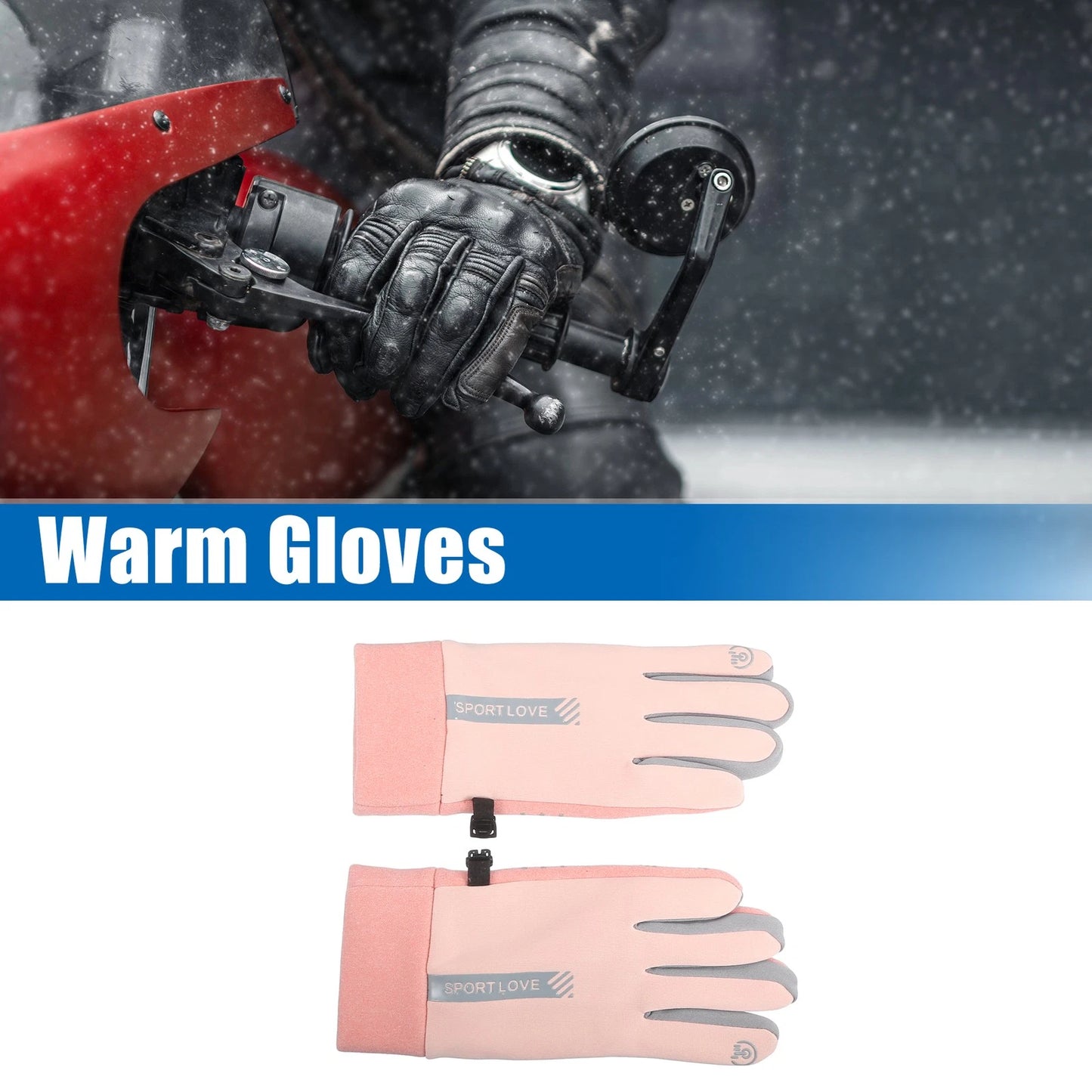 Pair Riding Warm Gloves Liners Pink for Motorcycle Cycling Skiing