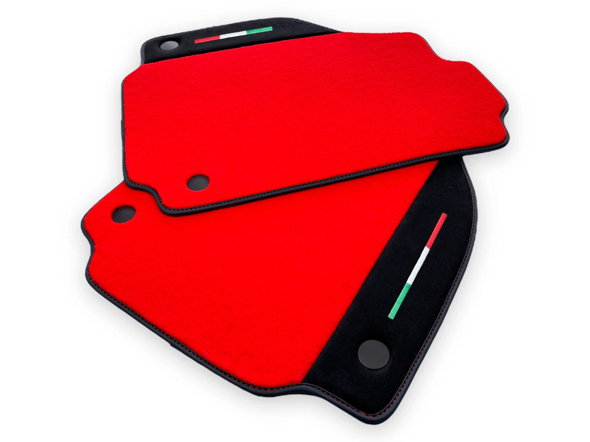 Red Floor Mats for Ferrari 488 Spider - Alcantara Leather Carpets (2015-2023)