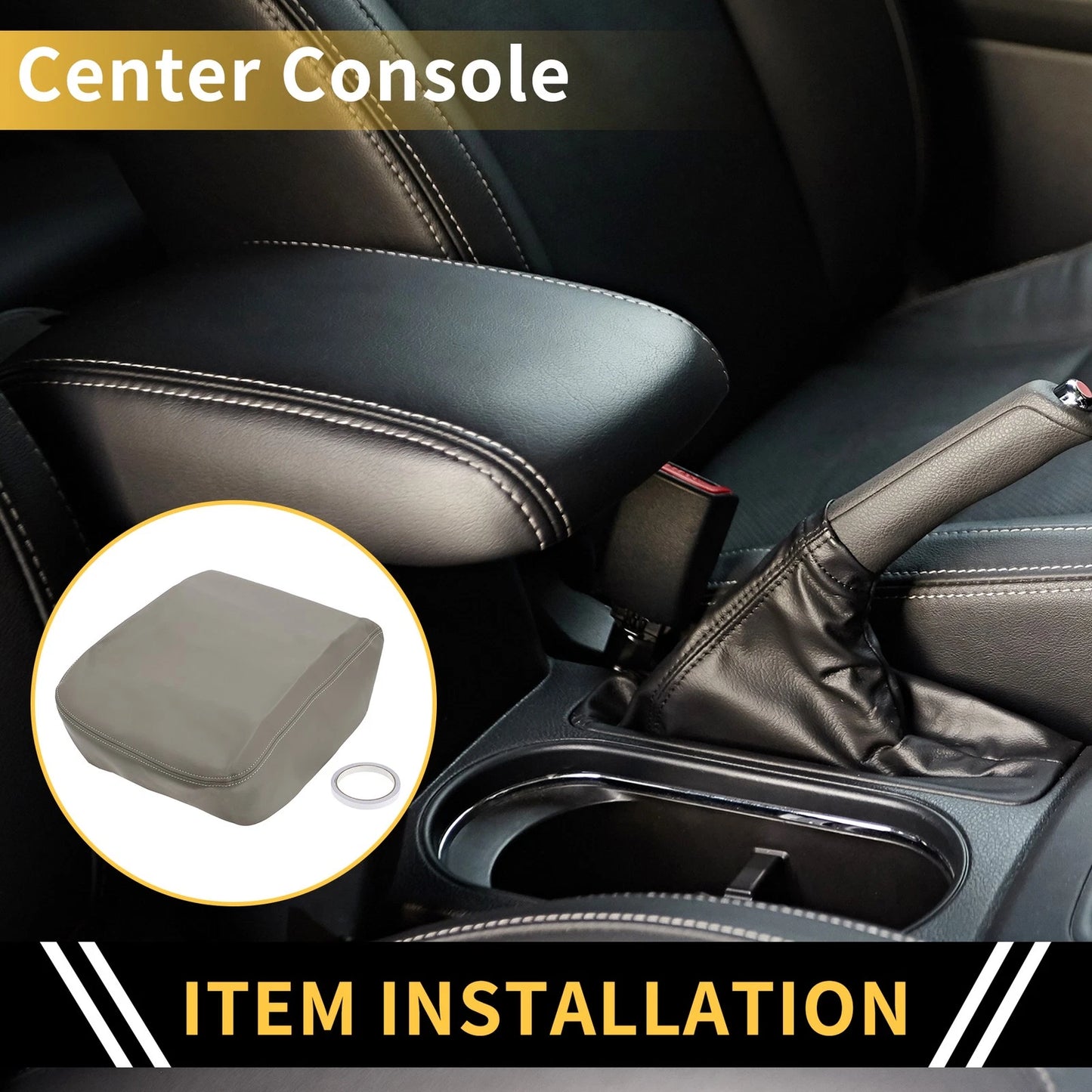 Center Console Cover for Dodge Ram 1500 Microfiber Leather Grey (2002-2008)