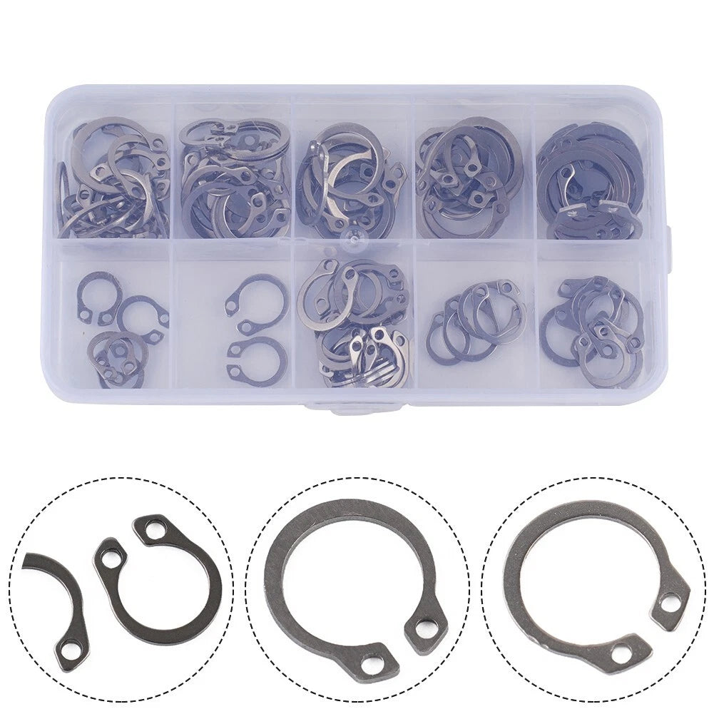 100pcs 304 SS External Circlip Ring Assortment 8-18mm for Universal