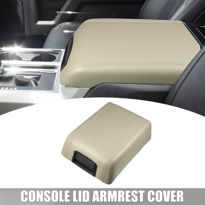 Center Console Lid Armrest Cover for Ford F-150 (2015-2023) Beige Faux Leather