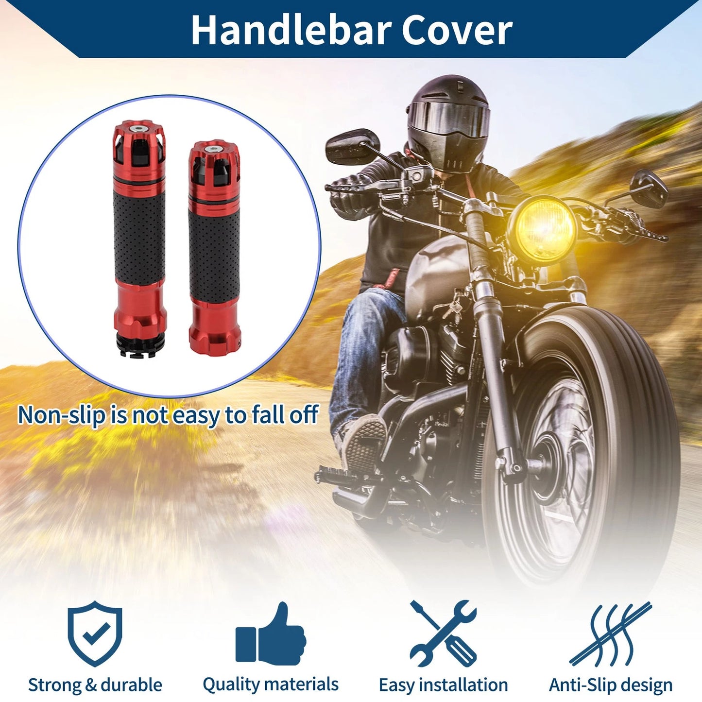 23 x 23 mm Hand Grips Cover Aluminum Alloy Handlebar Grips Red for Motorcycle