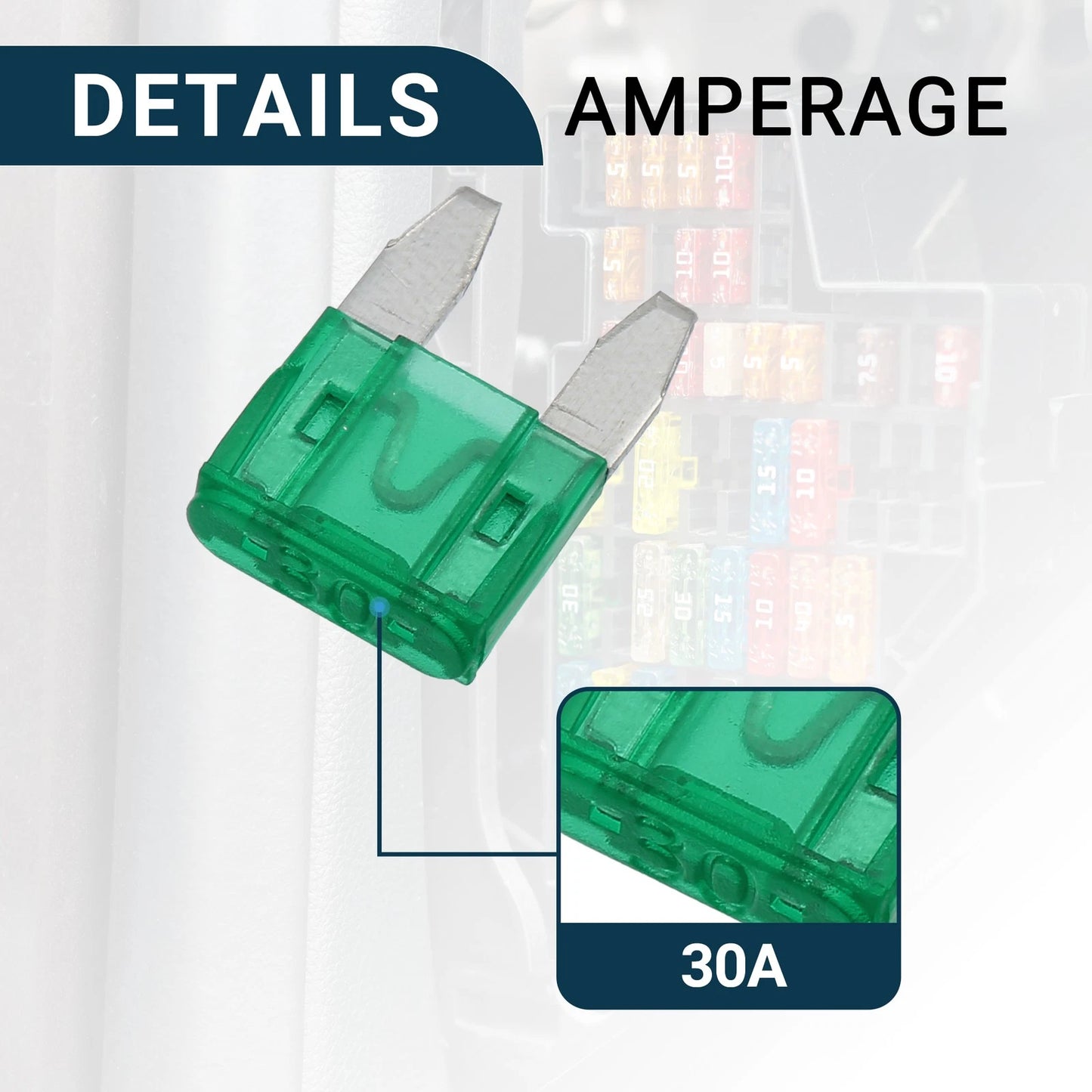 30A Mini Blade Fuses 20 x Short Circuit Protection for Car - Green