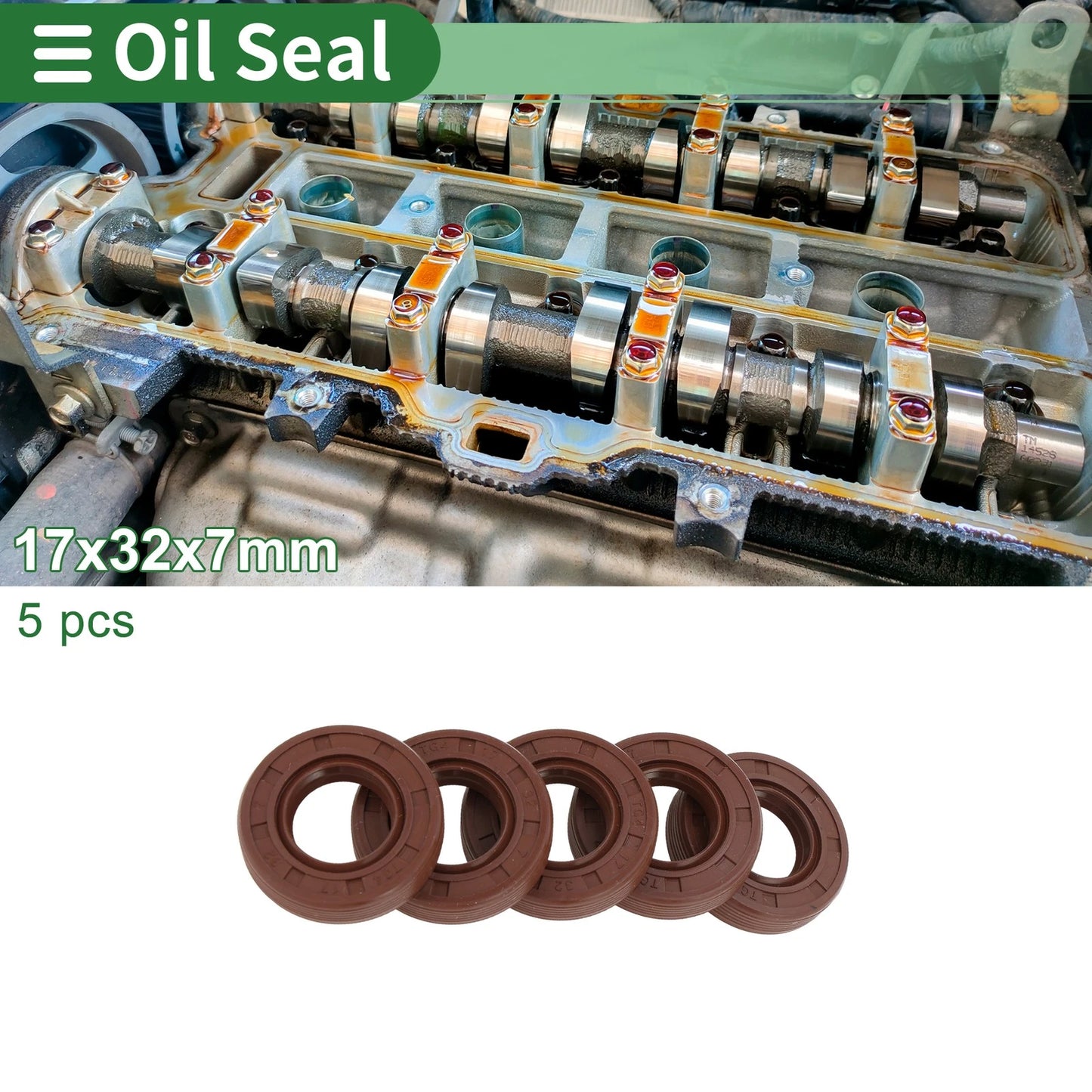 Oil Seal FKM Rubber 17x32x7mm High Pressure Brown 5 Pcs