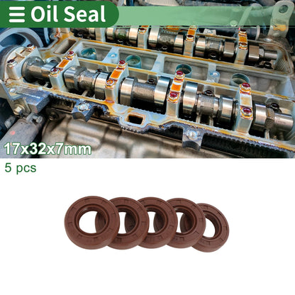 Oil Seal FKM Rubber 17x32x7mm High Pressure Brown 5 Pcs
