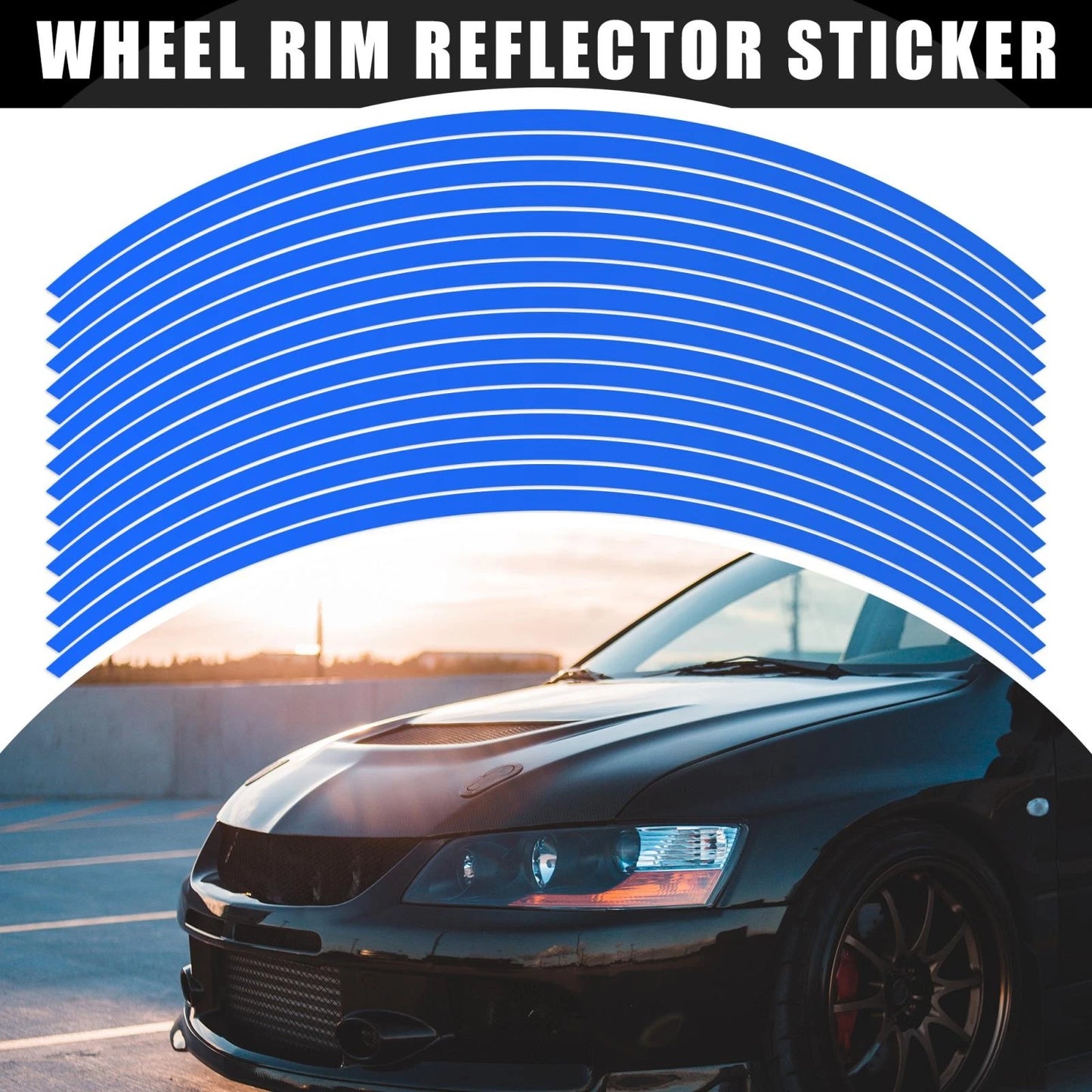 16pcs Wheel Rim Sticker Reflective Stripe Blue for Make Model
