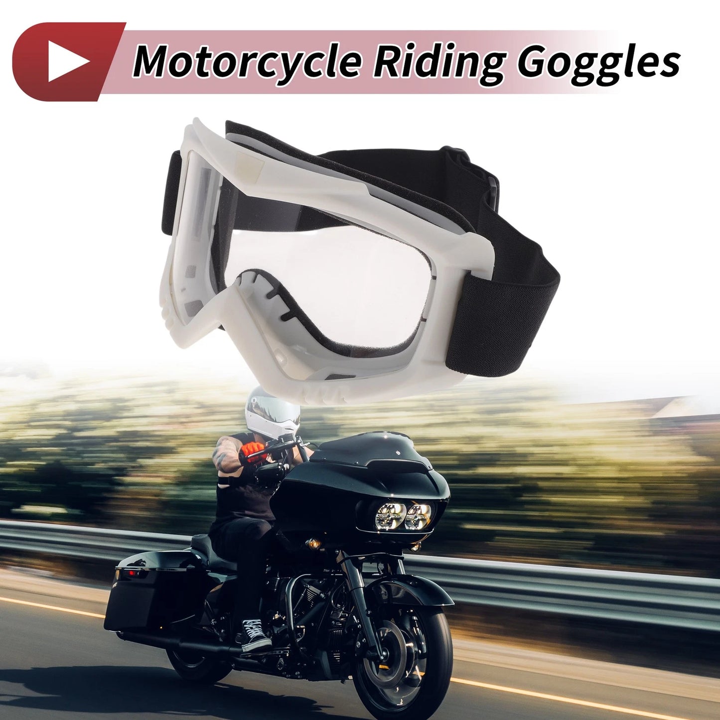 1 x Motorcycle Riding Goggles Clear Lens White Frame PC Cycling Sunglasses