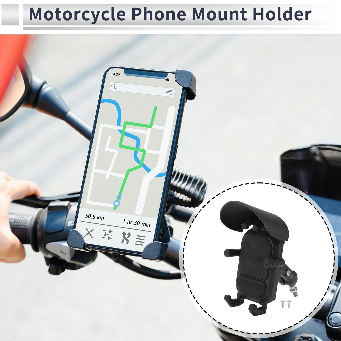 Phone Mount Holder / 4.7-7.2 in / Rearview Mirror Mount for Motorcycle