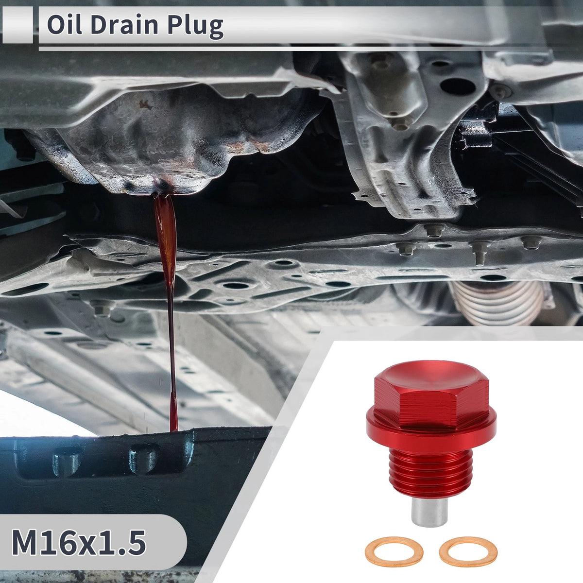 Set M16x1.5 Engine Oil Drain Plug with Gasket for Car, Motorcycle, Boat Red