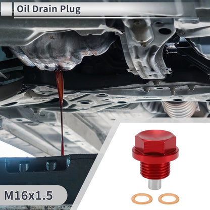 Set M16x1.5 Engine Oil Drain Plug with Gasket for Car, Motorcycle, Boat Red