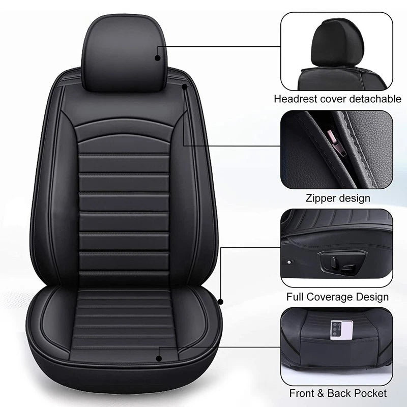 Black PU Leather Front Seat Covers for Chevy Silverado GMC Sierra (2007-2023)
