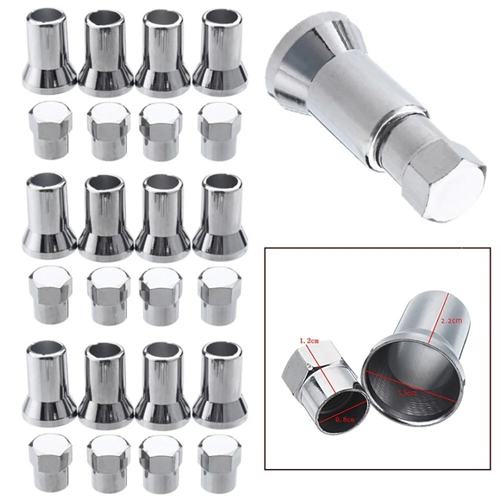 12x TR413 Chrome Tire Wheel Tyre Valve Stem HexCaps with Sleeve Covers for Car/Truck