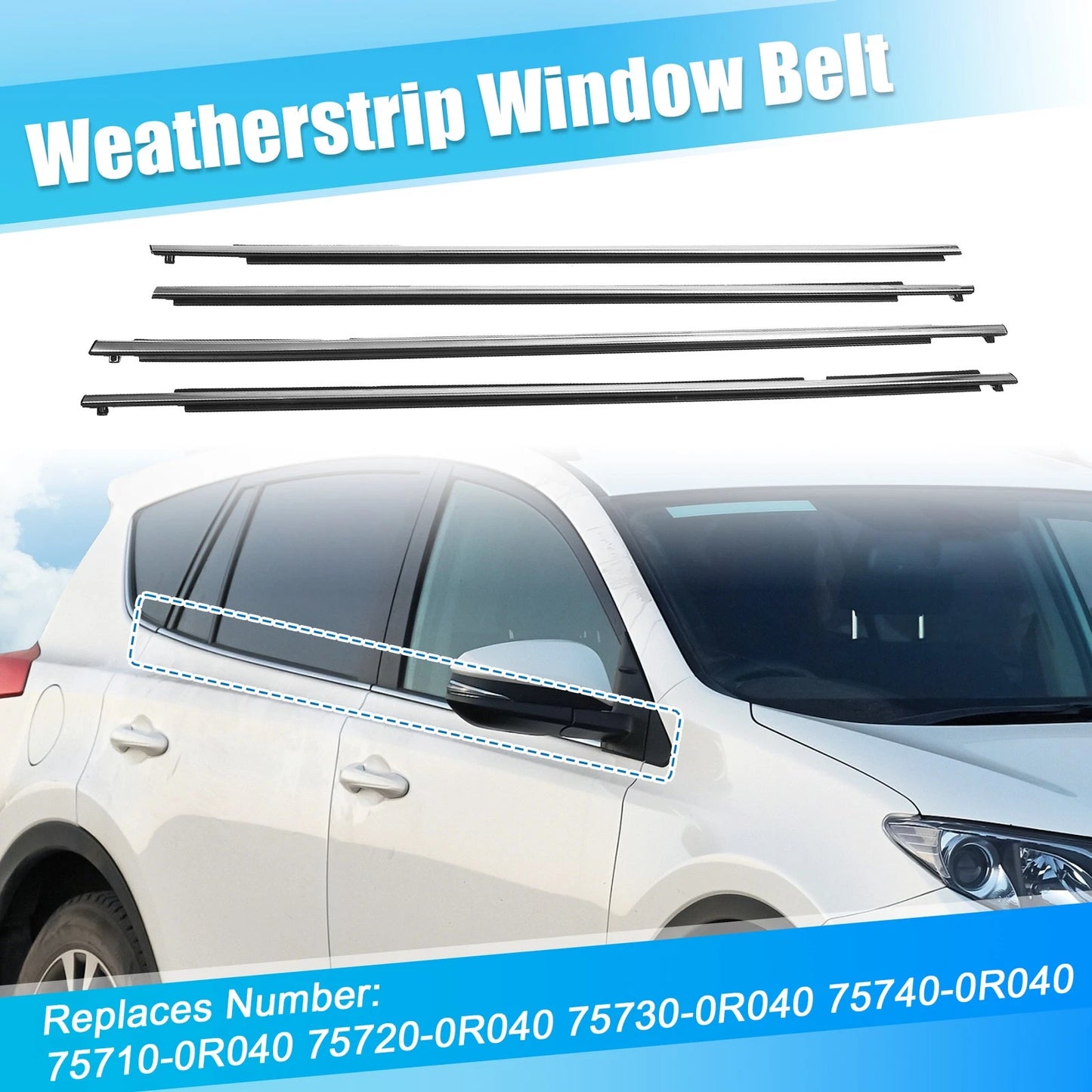 4pcs Weatherstrip Window Trim Seal for Toyota Rav4 (2013-2018)