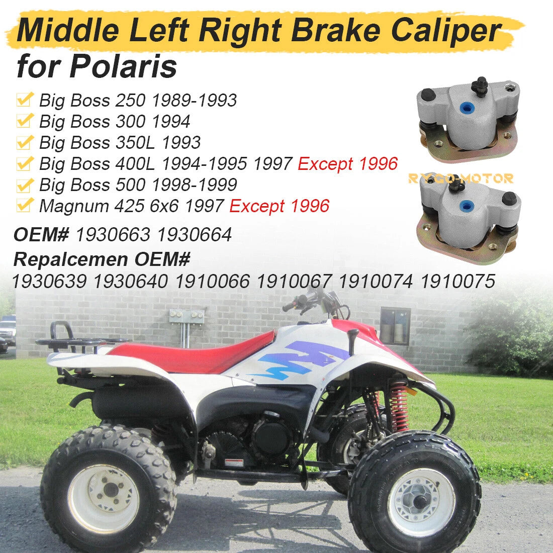 Brake Calipers for Polaris Big Boss 250 300 350L 400L 500 4X6 (1989–1999)