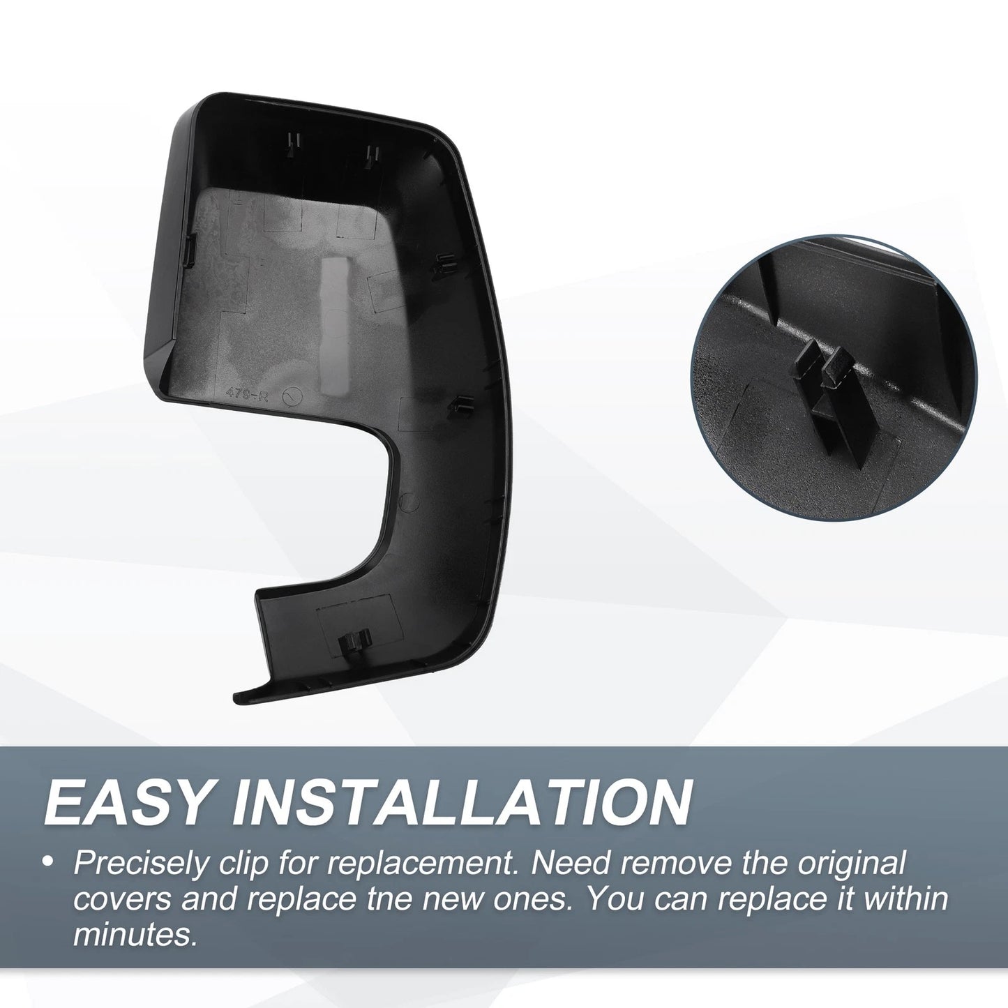 Right Rearview Mirror Cover Cap Gloss Black for Ford Transit Custom (12-23)