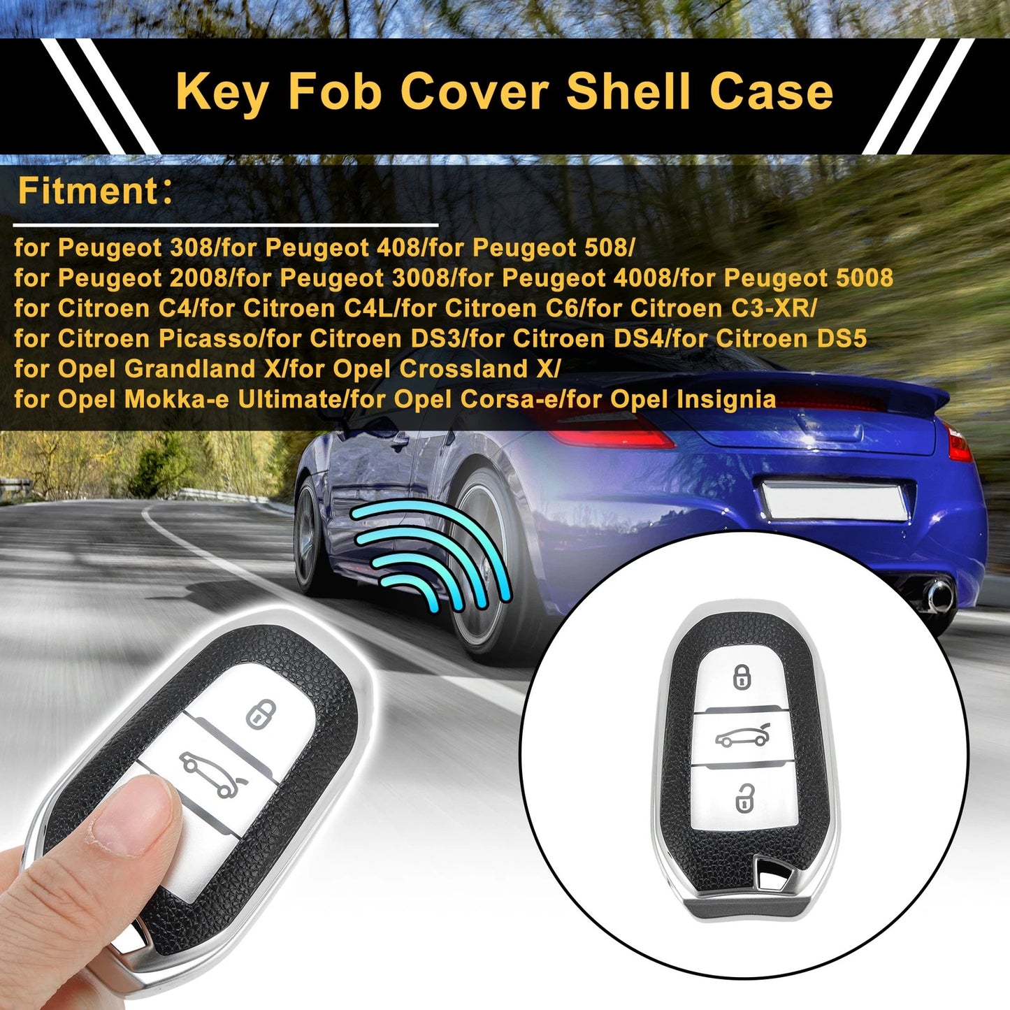 Silver TPU Key Fob Shell Cover Case for Peugeot 308 (2007-2014)