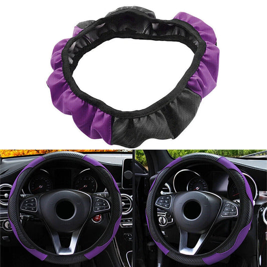 1x Black Purple Microfiber Leather Steering Wheel Cover for Car SUV 15"