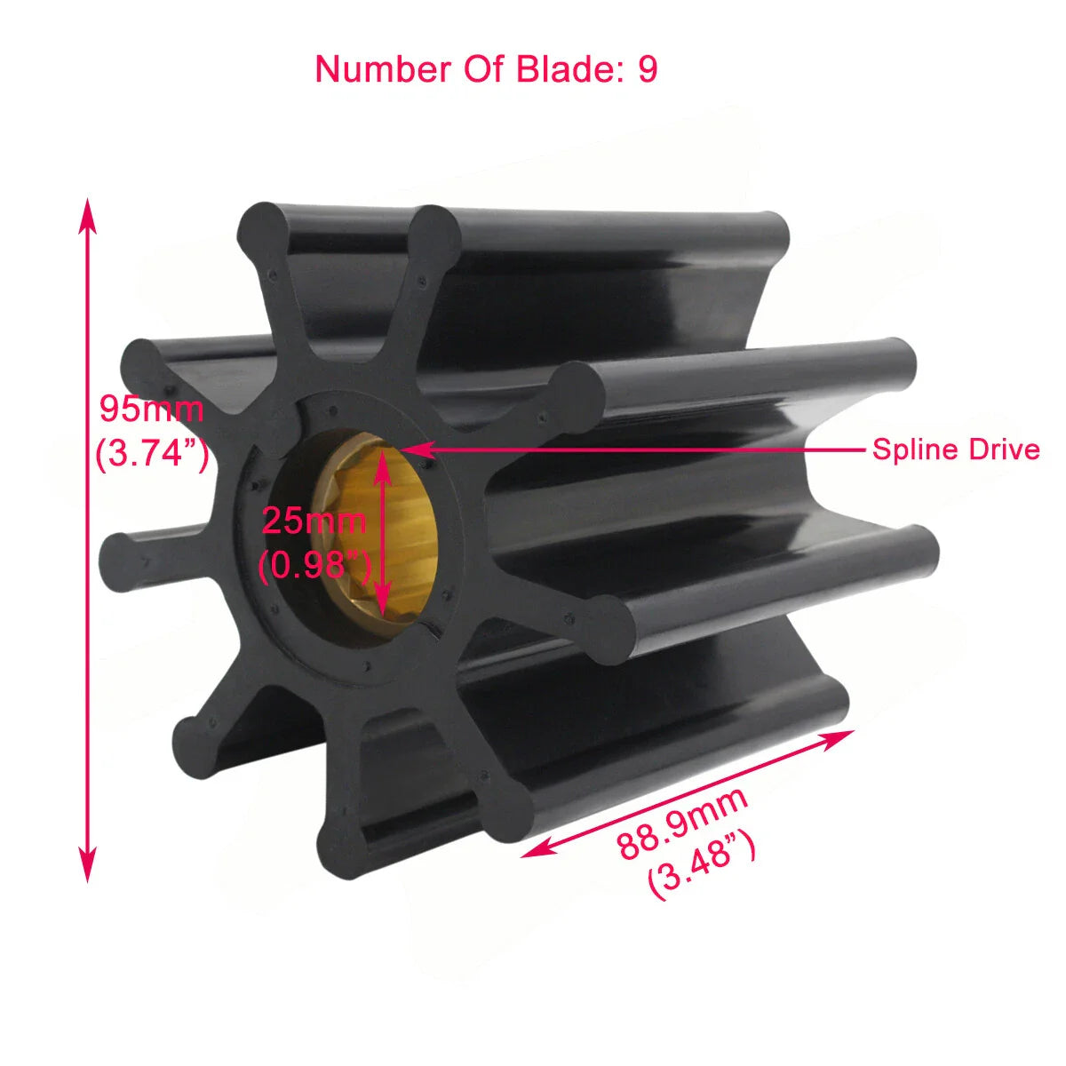 Flexible Impeller Kit for Jabsco DJ Pump 6760/50015, 9 Blades