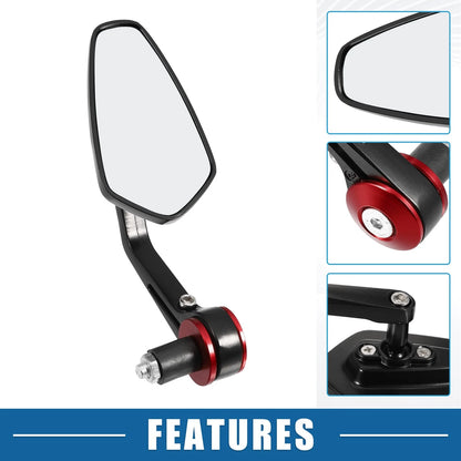 Handlebar Rearview Mirror Clear Lens Red 1 Pair for Motorcycle