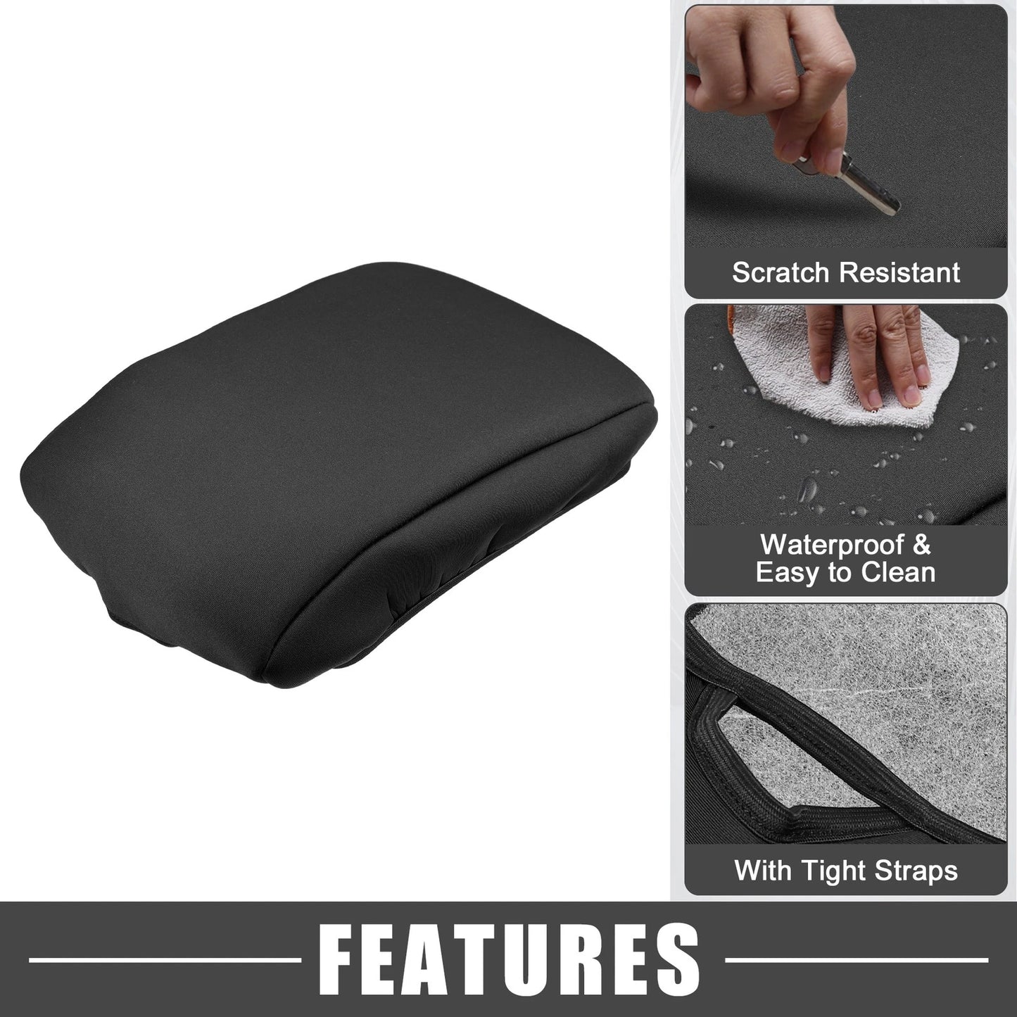 Car Center Console Armrest Cushion Cover Black for Toyota 4Runner (2010–2023)
