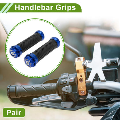 7/8" 22mm Handlebar Grips Cover for Motorcycle Aluminum Rubber Blue